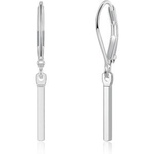 Dainty Silver- Bar Leverback Dangle Drop Hypoallergenic Earring for Women